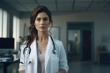 Poster - Woman in White Lab Coat and Stethoscope