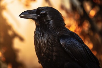 Close-Up of Black Bird with Blurry Background