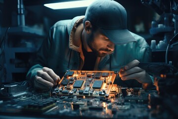 Poster - Man Working on Computer Motherboard