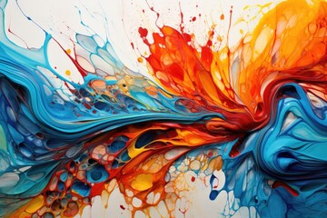 Poster - abstract background of acrylic paint in blue, orange, yellow and red colors, hand drawn oil painting