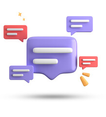 Fototapete - 3d rendering of speech bubble, 3D pastel chat with symbol icon set.