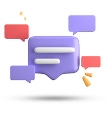 Fototapete - 3d rendering of speech bubble, 3D pastel chat with symbol icon set.