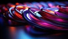 3D Wave Neon Rainbow Metallic, Background Wallpaper Bright Colors Blue Purple And Pink, With Reflection