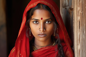 Wall Mural - Close face of indian poor woman or rural woman