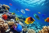 Fototapeta  - Underwater world with corals and tropical fish.