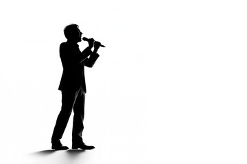 Wall Mural - Silhouette of a male vocalist singing with a microphone which is used by a singer in a performance at a concert in a hall or club, Generative AI stock illustration image