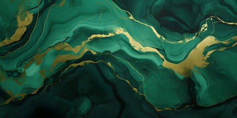 Wall Mural - Green marble with gold veins. Natural pattern. Abstract 3D illustration of marble surface for backgrounds, wallpapers, photo wallpapers, murals, posters