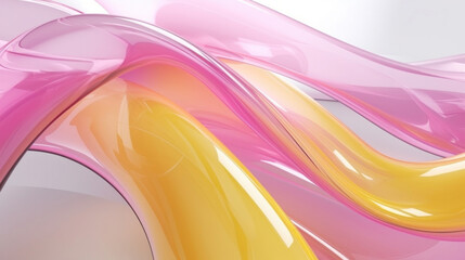 Poster - Abstract background with yellow and pink glass waves on white background