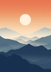 Wall Mural - sunrise illustration landscape horizon morning silhouette sunset nature hill sky evening mountains