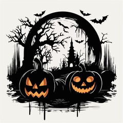 Poster - Spooky Halloween vector clipart with icon-styled design.