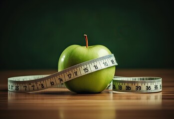 new year's challenges, healthy eating change, apple with a tape measure, diet concept