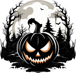 Poster - A spooky Halloween image portrayed in a friendly icon style with captivating clipart and vector elements.
