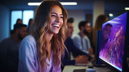 modern teamwork - woman works on a computer