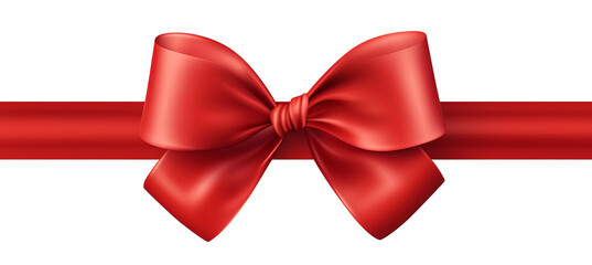 Wall Mural - Beautiful Christmas red bow with horizontal ribbon isolated on transparent background cutout PNG