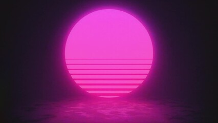 Poster - Retro background futuristic sunset 1980s style. Digital retro landscape cyber surface. 80s party background . Retro 80s fashion Sci-Fi Summer Landscape. Seamless loop footage. Pixel art 8 bit