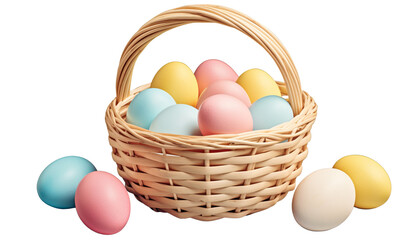 Easter eggs in a basket isolated on transparent background cutout PNG