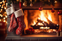 Christmas Stocking On Fireplace