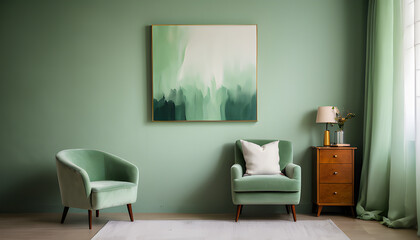 Wall Mural - Living room with two chairs and a painting on the wall