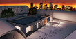 Entwurf eines Bungalows mit Nachtbeleuchtung (Sydney-Skyline als Hintergrund) - 3D Visualisierung