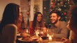 © Sandris_ua - Festive Friends Gather for a Joyous Christmas and Thanksgiving Dinner at Home in the Evening