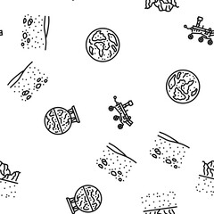 Wall Mural - mars planet space astronomy vector seamless pattern thin line illustration