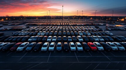 Wall Mural - aerial shot of a massive parking lot filled with cars