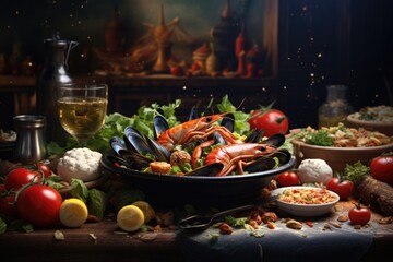 Poster - A table filled with a variety of different types of food. Perfect for food lovers or anyone looking for a diverse selection of dishes for their projects