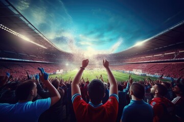 Poster - A crowd of people gathered together, watching a thrilling soccer game. Perfect for sports events, fan culture, and team support