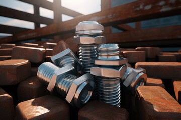 Poster - A pile of nuts sitting on top of a pile of bricks. This image can be used to depict construction or building materials, as well as concepts like stability and balance.
