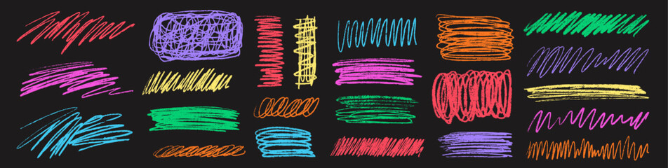 Wall Mural - colorful charcoal scribble stripes and paint shapes. children's crayon or marker doodle rouge handdr