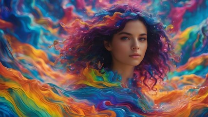 Woman with colorful water splash effect 