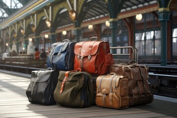 Poster - A pile of luggage sitting on top of a wooden floor. Perfect for travel-themed designs or concepts related to packing and vacation planning.