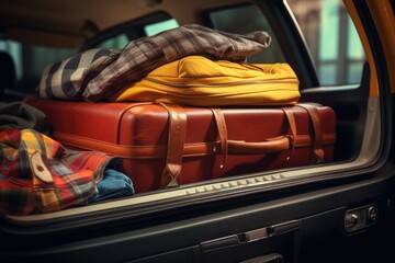 Poster - A car filled with lots of luggage, ready for a trip. Perfect for travel-related designs and concepts.