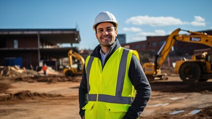 A Cheerful Young Construction Worker, Exuding Youthful Enthusiasm at His Workplace, Embodies Dedication to the Job