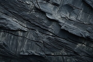 Poster - A detailed view of a black rock wall. This image can be used to depict strength, durability, or as a background texture for design projects