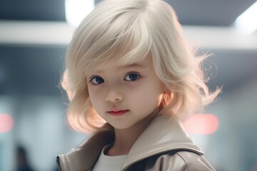 Poster - A charming little girl with beautiful blonde hair and captivating blue eyes. 