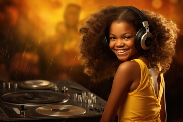 Aufkleber - Girl with Headphones and Record Player