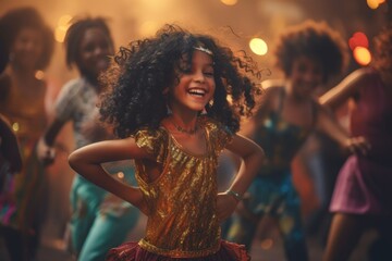 Poster - Young Girl Dancing in Gold Dress