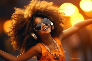 Aufkleber - Woman Dancing with Sunglasses and Headphones