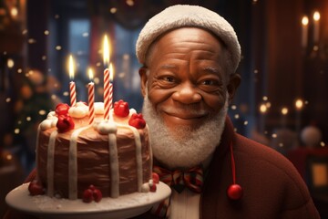 Poster - Santa Hat Man with Birthday Cake
