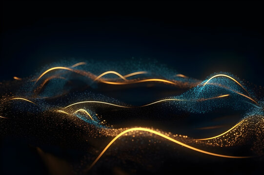 background for innovative products with golden waves on dark