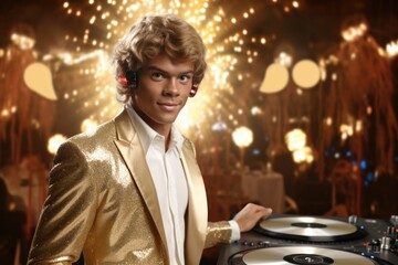 Poster - Gold Suit Man Next to Turntable