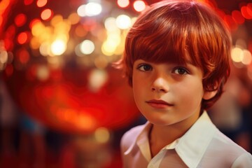 Fototapete - Young Boy with Red Hair and White Shirt