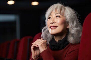 Poster - Woman Sitting in Red Chair in Movie Theater