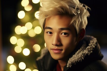 Aufkleber - Young Man with Blonde Hair in Black Jacket