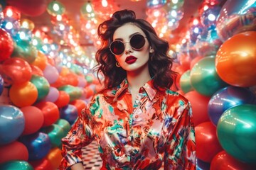 Poster - Woman Standing with Sunglasses and Balloons