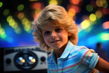 Poster - Little Girl Standing in Front of a Radio
