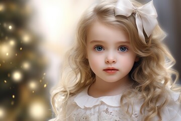 Poster - Little Girl in White Dress with Bow