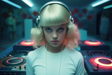 Poster - Woman Standing in Front of DJ Equipment