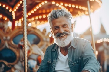 Poster - Man Smiling on Carousel